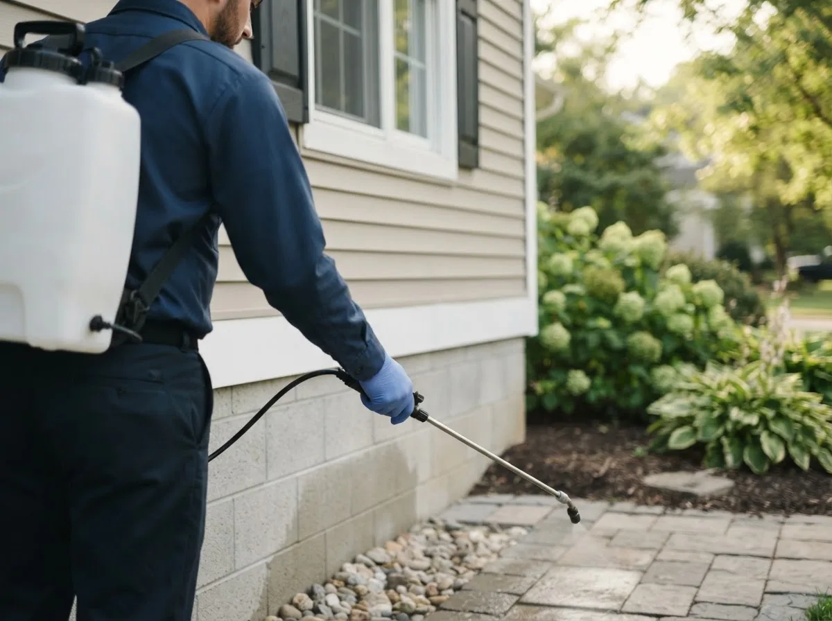 Pest control technician inspecting a home in Peru, ME